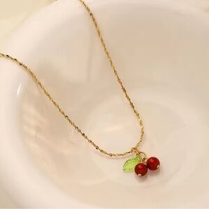 Stainless Steel Cherry Necklace Natural stone
